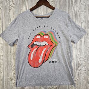 Rolling Stones US Tour 1975 T-Shirt Grey Women's 12-14‎ Retro Logo Rock Band